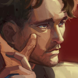 Painterly portrait illustration of a male character Will Graham from Hannibal