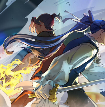 Full body character illustration commission sample, dynamic action pose